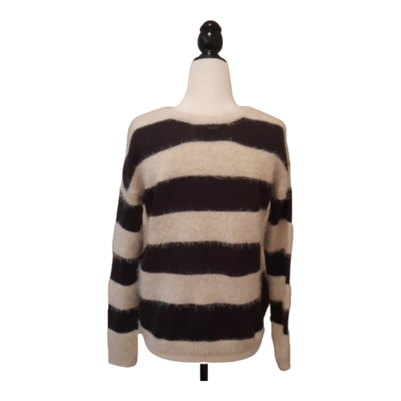 Billabong Womens Sweater Fuzzy White & Navy Stripes - Picture 2 of 7